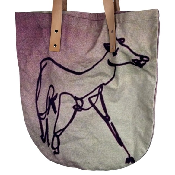 PAOM PRINT ALL OVER ME HAPPY COW CANVAS LEATHER HANDLE TOTE BAG - Picture 6 of 9